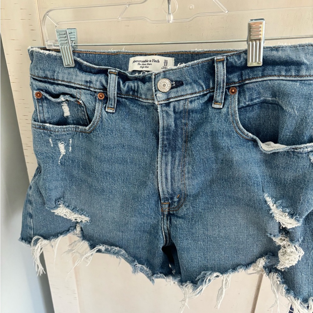 Abercrombie & Fitch curve love mom Distressed Denim Shorts